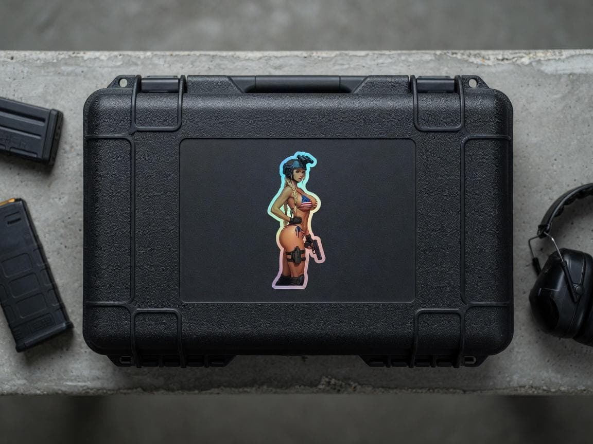 Valkyrie USA Bikini Holographic Sticker | Patriotic Waifu Iridescent Vinyl Decal