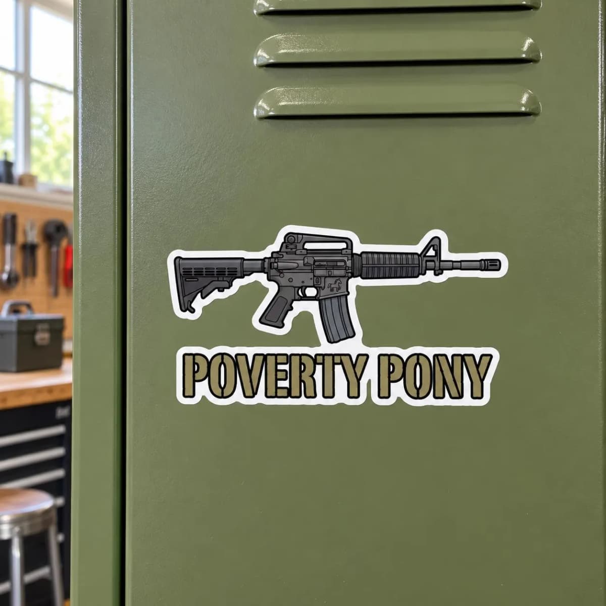 Poverty Pony AR15 Gun Sticker | Budget Build Meme Vinyl Decal for Laptop, Toolbox & Range Bag