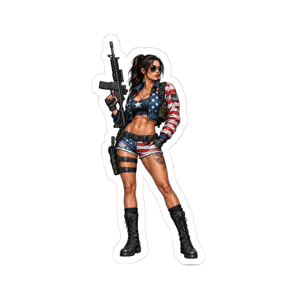 American Flag Jacket Tactical Pin-Up Kiss-Cut Sticker | Patriotic Operator Vinyl Decal | Range Girl