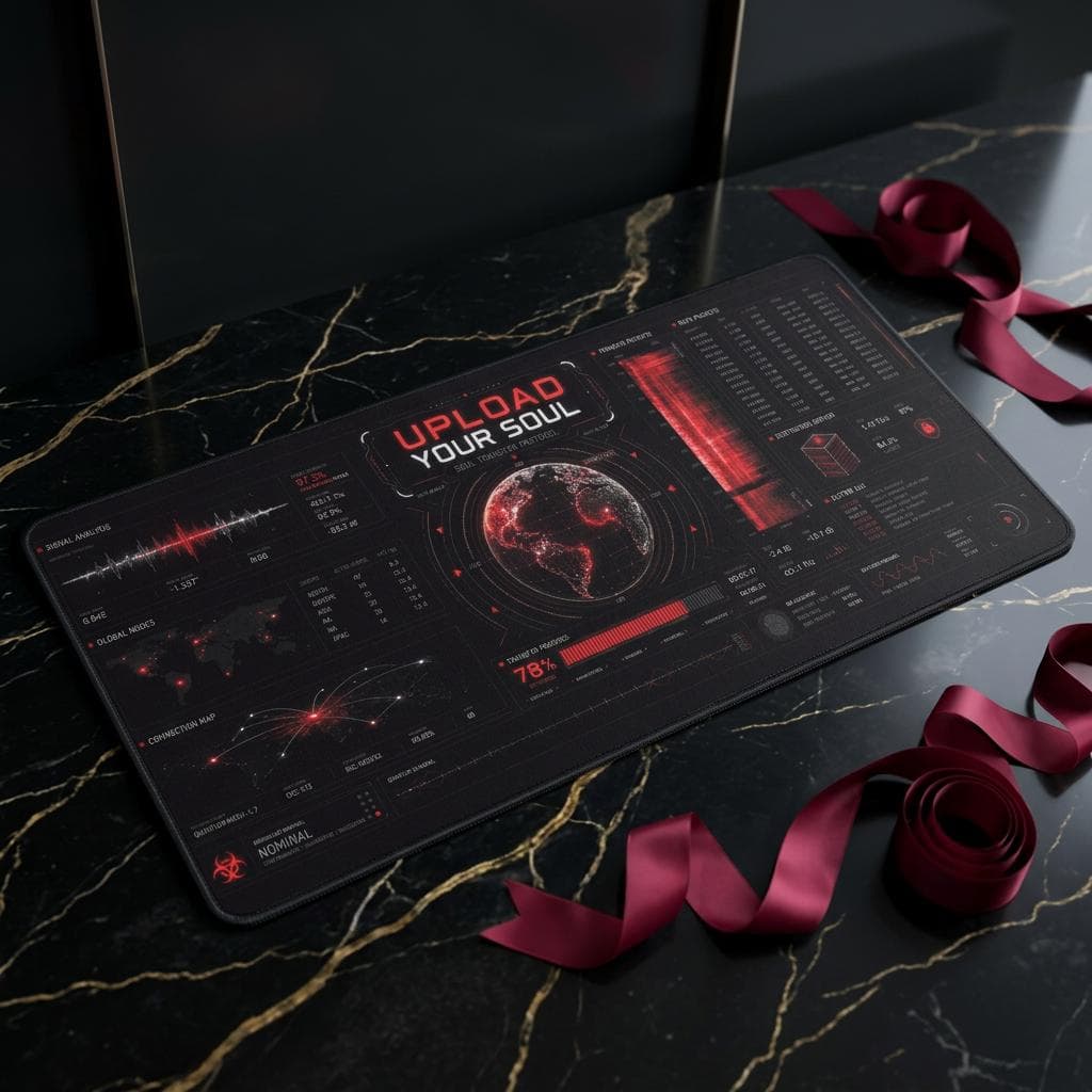Upload Your Soul Cyberpunk Hacker Desk Mat | Sci-Fi Data Network Gaming Mouse Pad