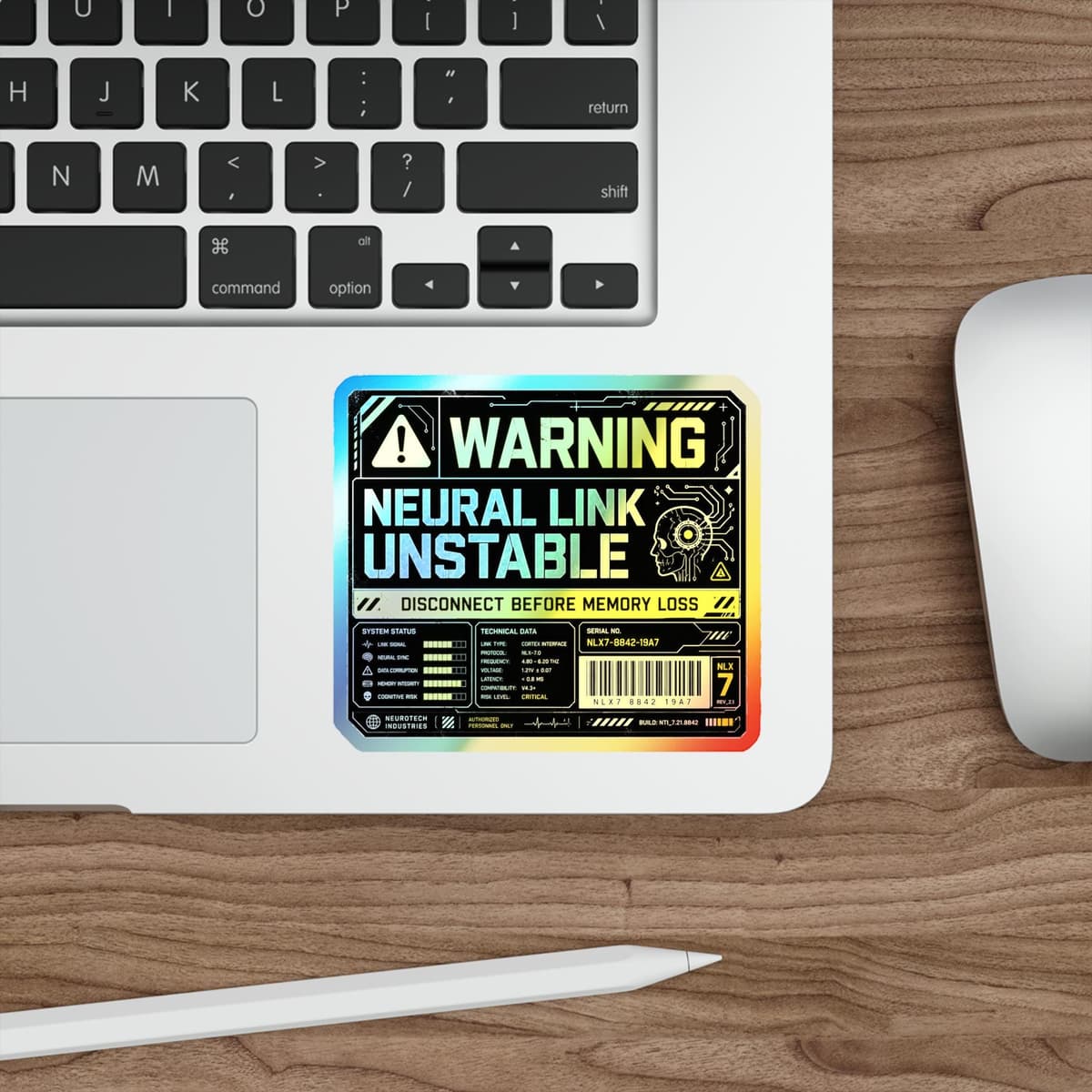 Neural Link Unstable Warning Holographic Sticker