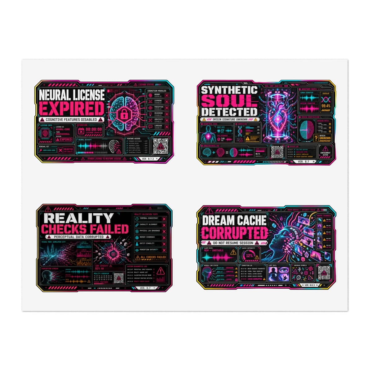 AI System Failure Sticker Pack | Cyberpunk Warning Label Sheet