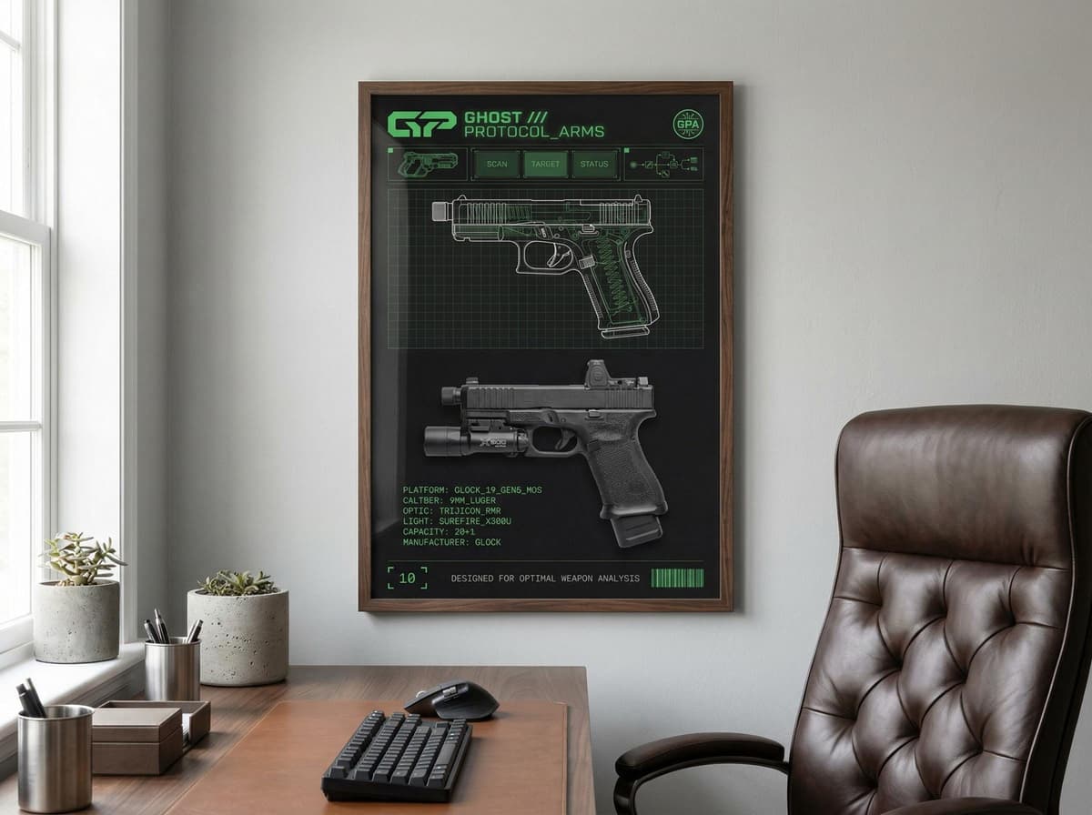 Glock Pistol Blueprint Poster | Firearm Exploded Diagram Wall Art (Matte Print)