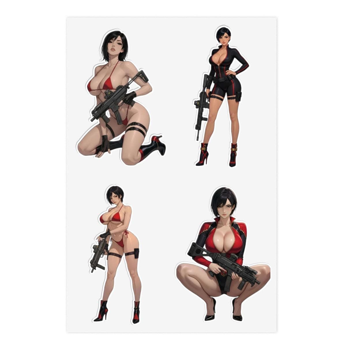 Crimson Spy Girl Holographic Sticker Sheet | Femme Fatale Vinyl Decal Pack
