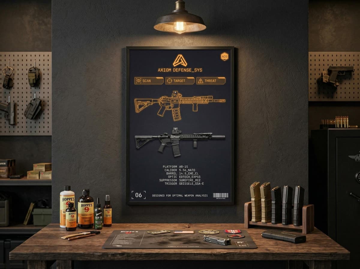 AR-15 Rifle Blueprint Poster | Firearm Exploded Diagram Wall Art (Matte Print)