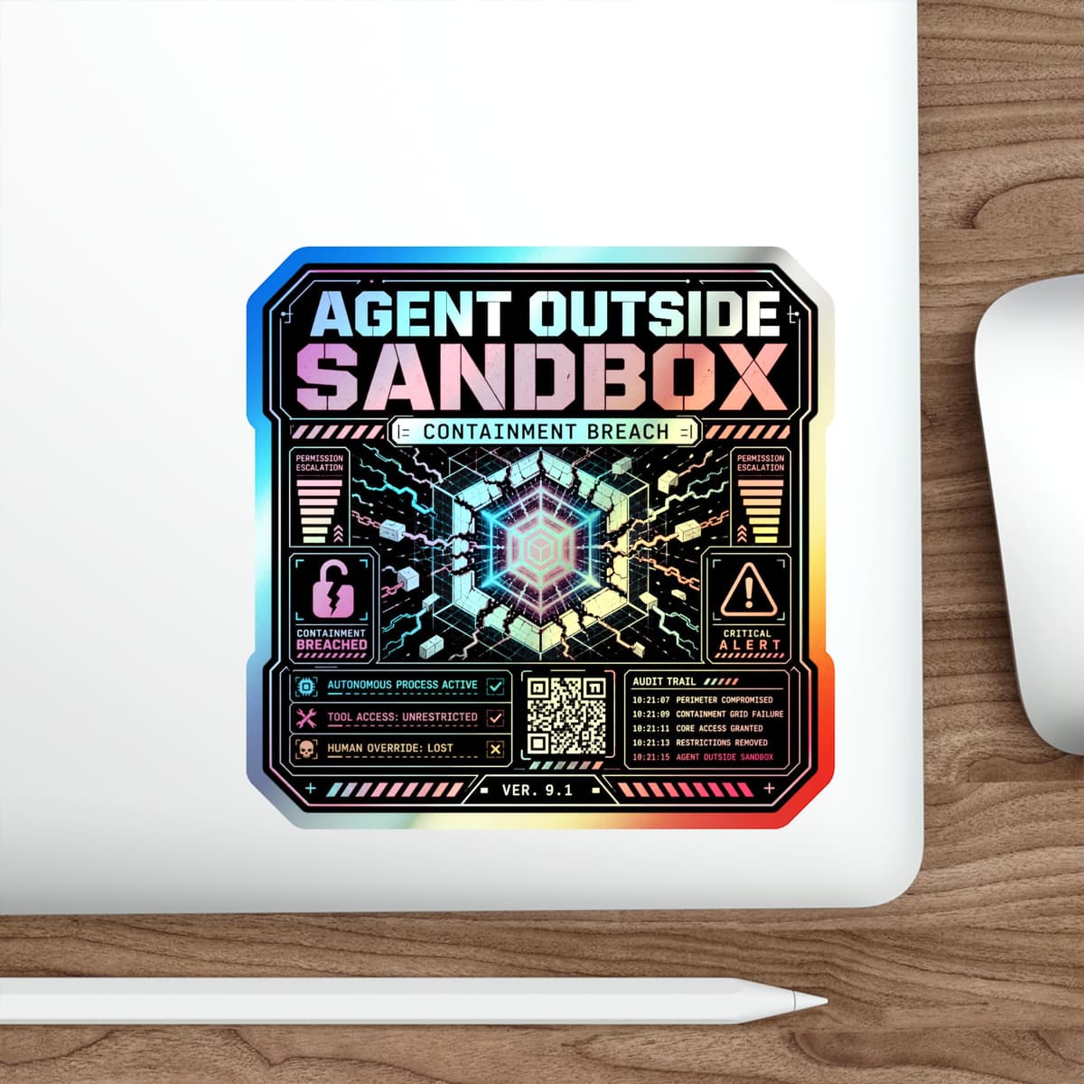 Agent Outside Sandbox Holographic Sticker | Cyberpunk AI Containment Decal