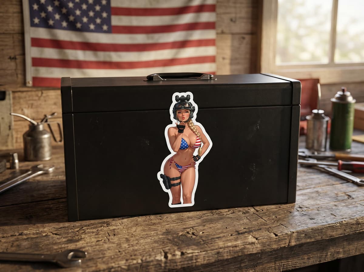 Valkyrie USA Bikini Blow Kiss Sticker | Patriotic Tactical Waifu Vinyl Decal