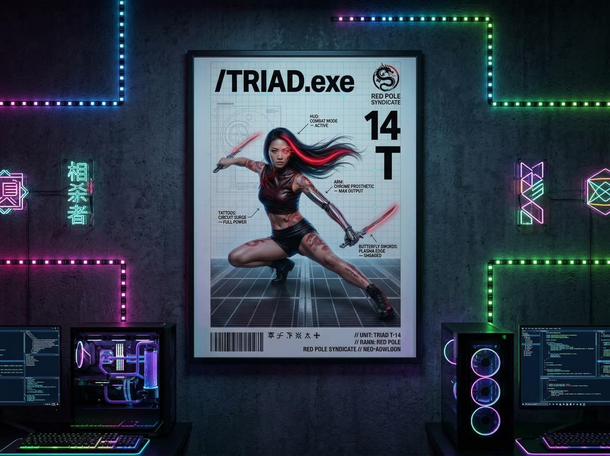 Triad Operative Poster | Cyberpunk Tactical Dossier Wall Art (Matte Print)