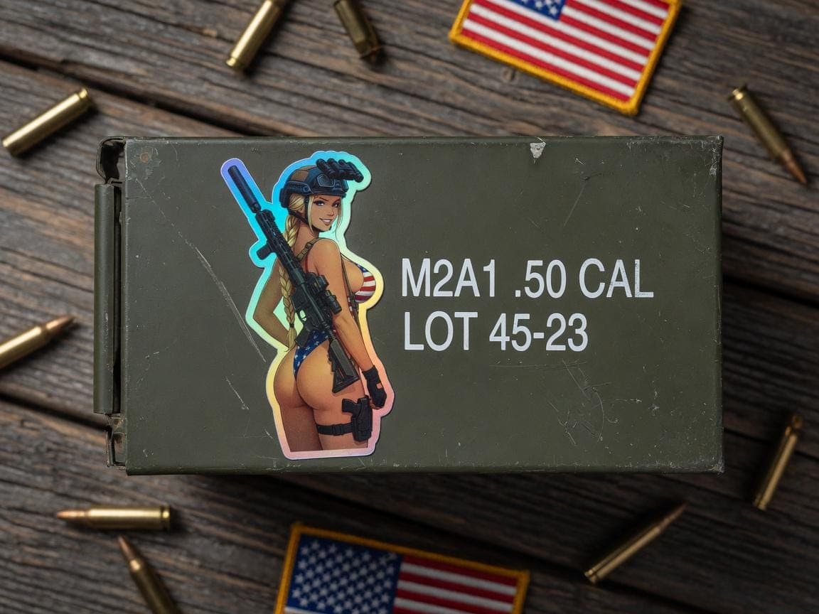 Valkyrie Rear View Holographic Sticker | USA Bikini Rifle Iridescent Vinyl Decal