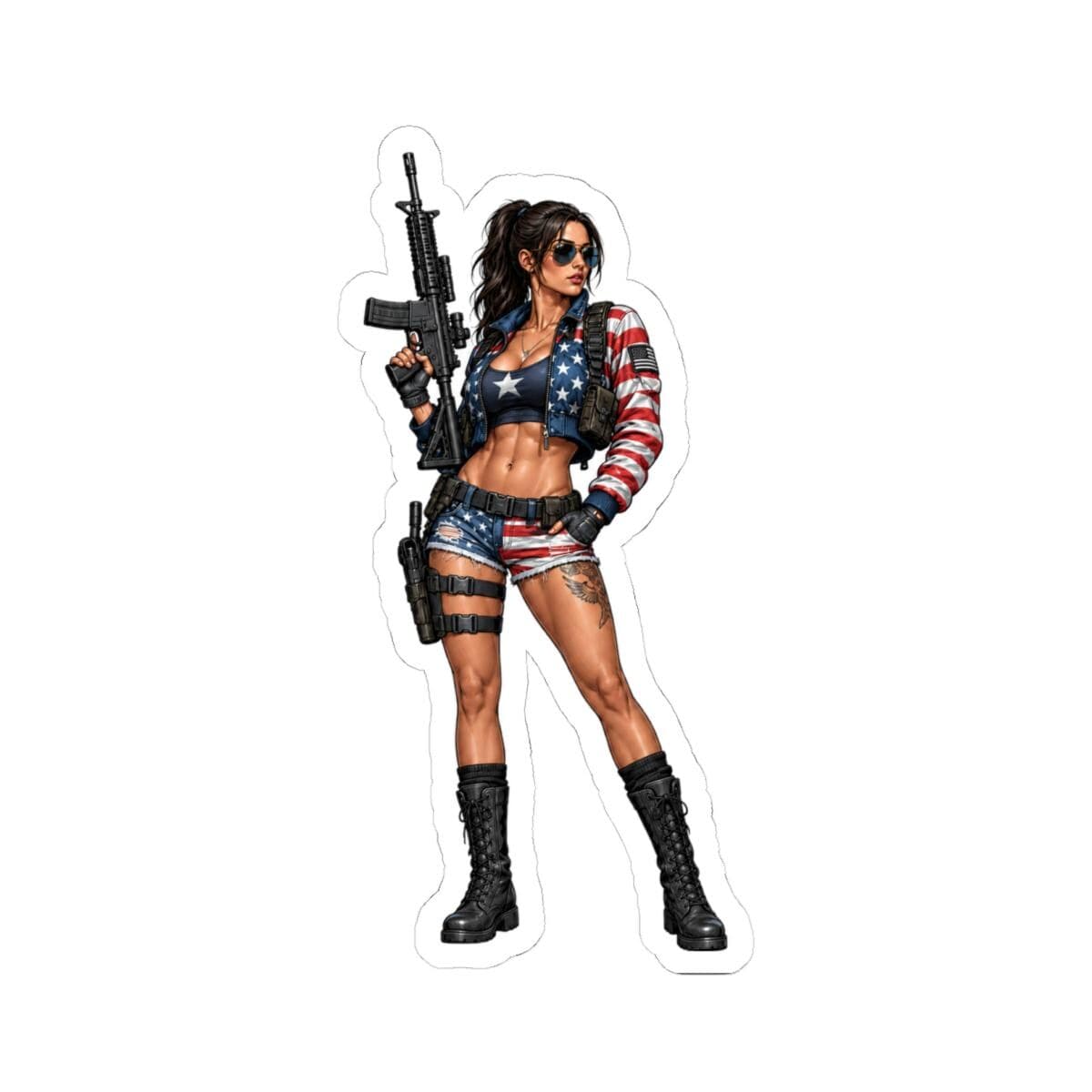 American Flag Jacket Tactical Pin-Up Kiss-Cut Sticker | Patriotic Operator Vinyl Decal | Range Girl