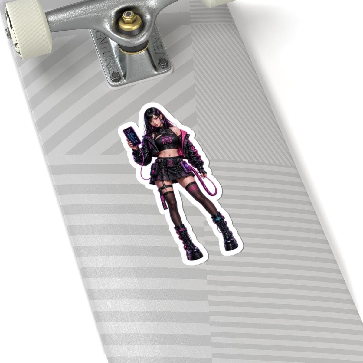 Cyber Hacker Sticker | Anime Coder Waifu Vinyl Decal, Pink Black Y2K Style