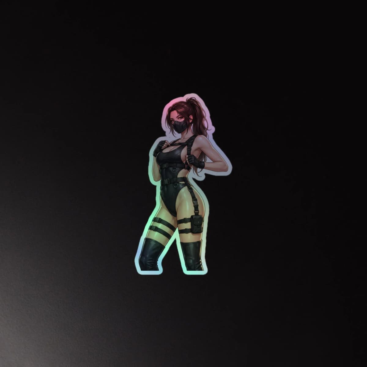 Tactical Girl Harness Strap Holographic Sticker | Operator Pin-Up Iridescent Vinyl Decal