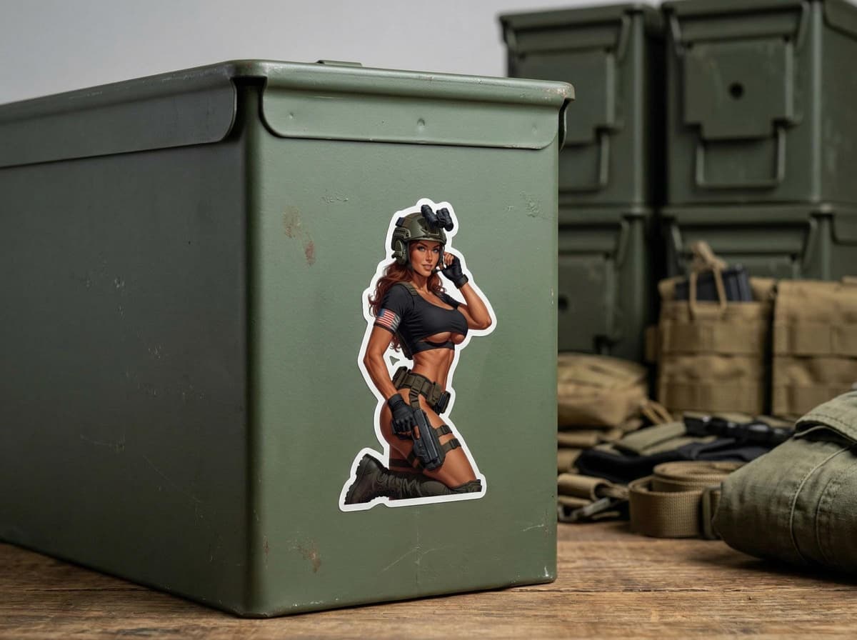 Tactical Girl Kneeling Operator Sticker | Crop Top Military Vinyl Decal (Kiss Cut)