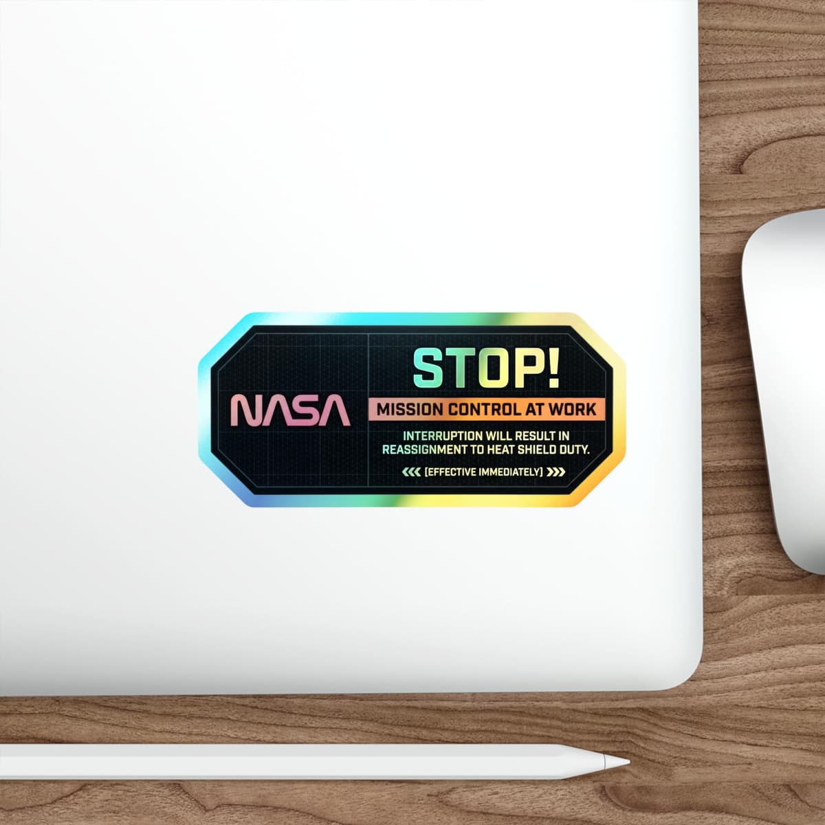 NASA Mission Control Warning Holographic Sticker | Space Humor Vinyl Decal