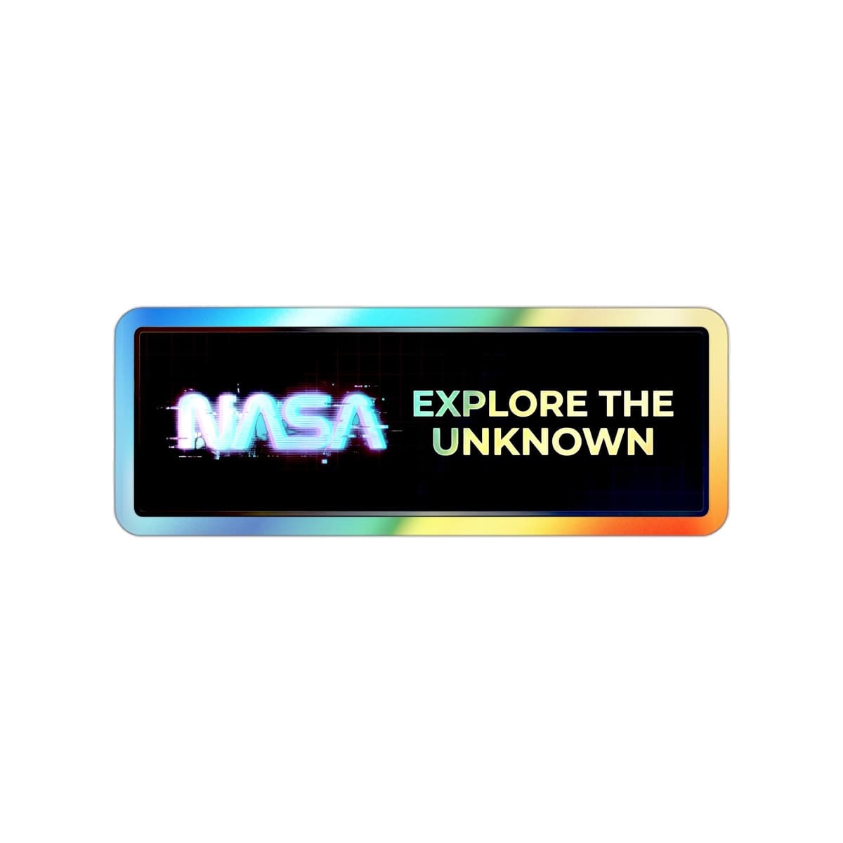 NASA Explore The Unknown Holographic Sticker | Space Mission Neon Bumper Decal