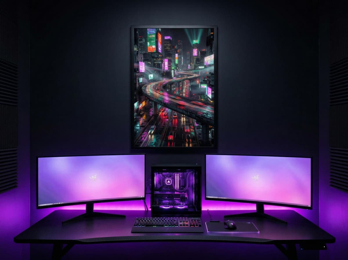 Neon Highway Night City Poster | Cyberpunk Traffic Sci-Fi Wall Art (Matte Print)