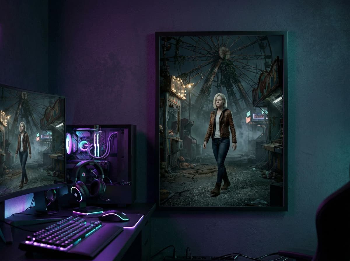 Survivor Girl Abandoned Carnival Poster | Horror Game Art Wall Art (Matte Print)