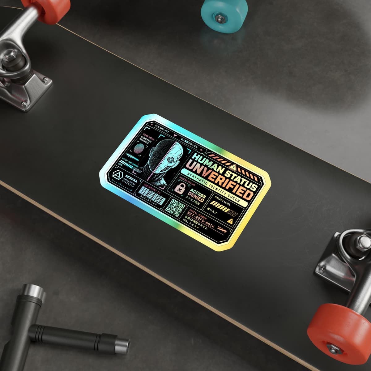 Human Status Unverified Holographic Sticker | Cyberpunk Identity Decal