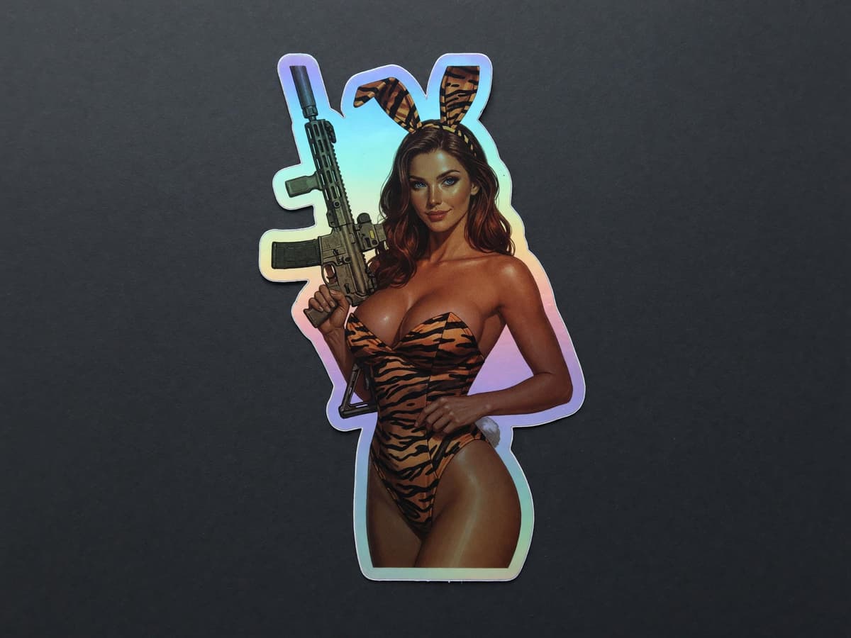 Tactical Bunny Girl Holographic Sticker | Iridescent Vinyl Decal, Waterproof