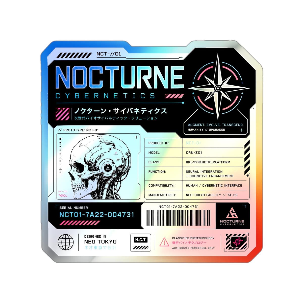 Nocturne Cybernetics Skull Holographic Sticker