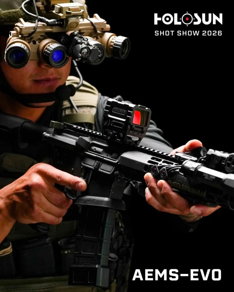 Holosun AEMS-EVO mounted on rifle showing enlarged viewing window
