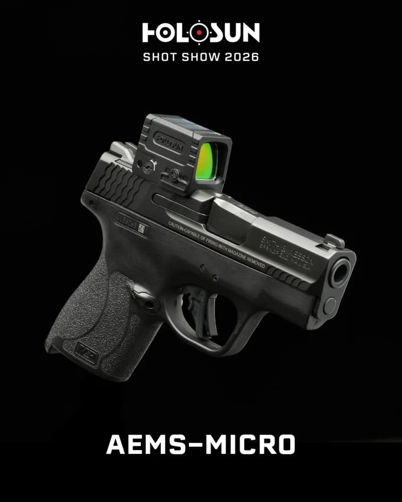 Holosun AEMS-MICRO mounted on S&W M&P Shield showing compact enclosed design