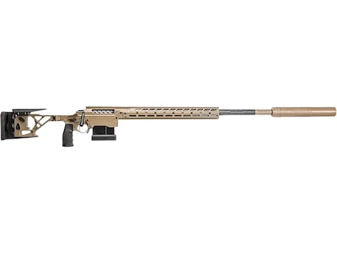 Seekins Precision SIC rifle in FDE Cerakote, full profile view showing ARCA rail and folding stock