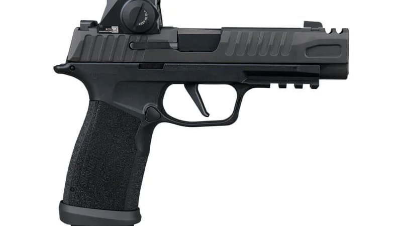 SIG Sauer P365-FUSE COMP right profile showing the ROMEO-X optic, FUSE serrations, and M1913 rail