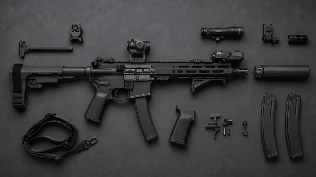 AR9 PCC parts laid out on a workbench