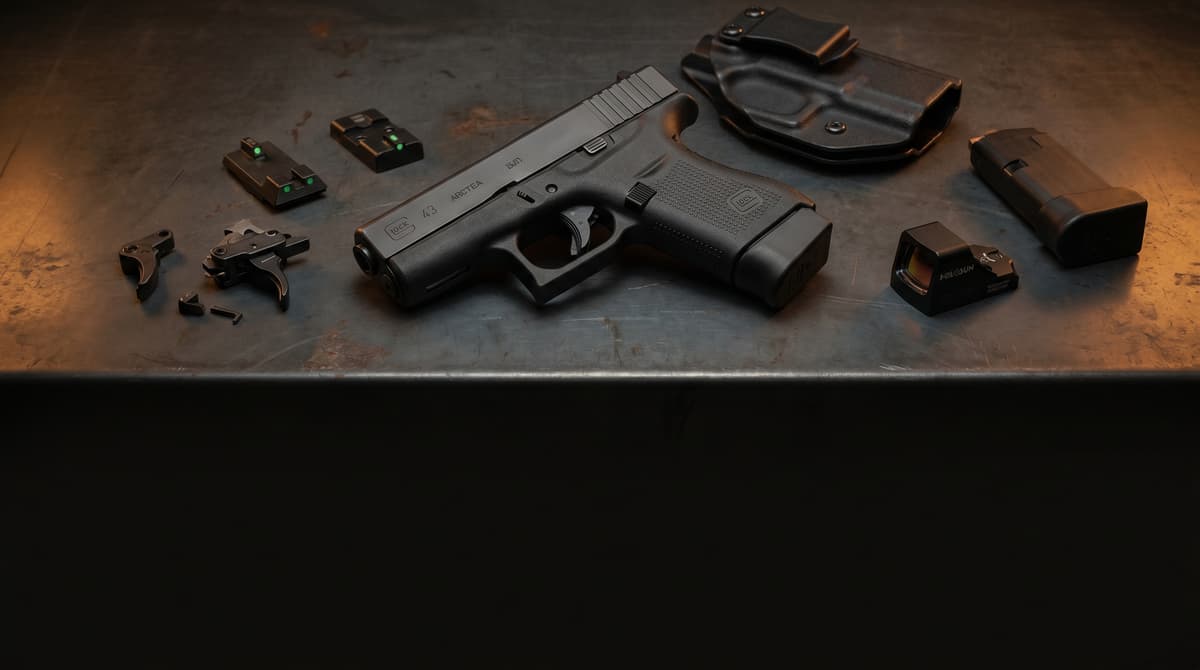 Best Glock 43 Upgrades 2026: Sights, Triggers, Mag Extensions & Holsters Ranked (Not 43X) header image