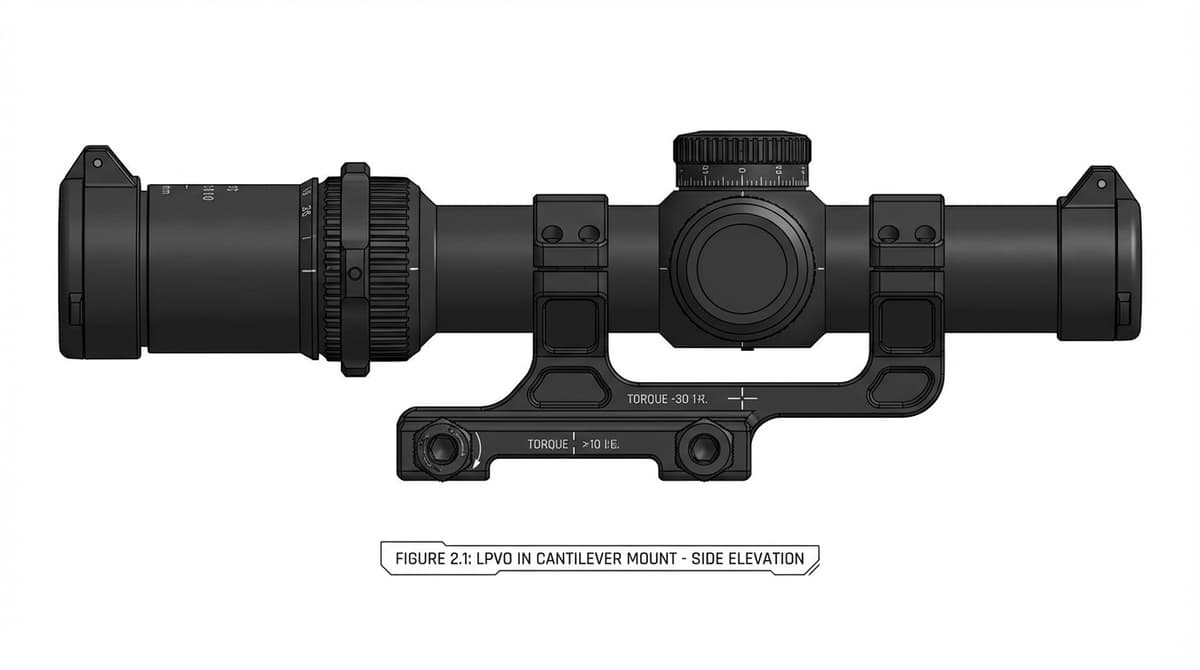LPVO scope in cantilever mount with ring caps