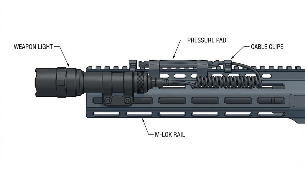 Weapon light mounted on AR-15 handguard with pressure pad