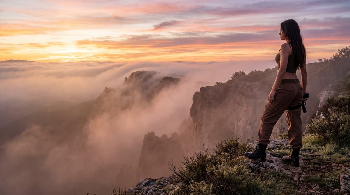 Store hero slide on a cliff at sunrise