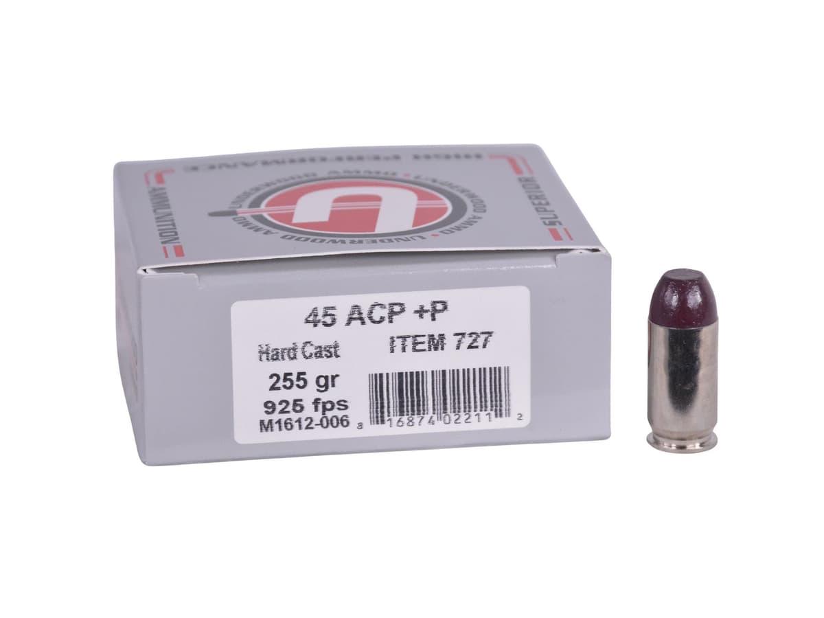 Underwood 45 ACP +P 255gr Hard Cast Flat Nose