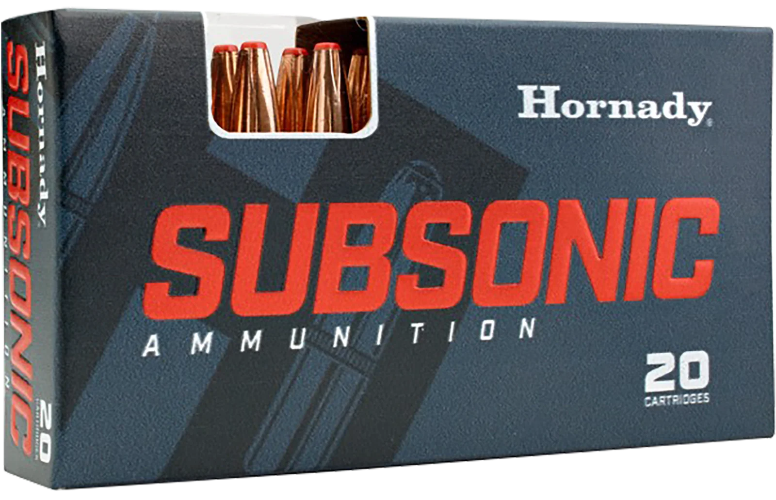 Hornady Subsonic 338 ARC 307 grain Sub-X polymer-tip ammunition box, the suppressor-optimized load