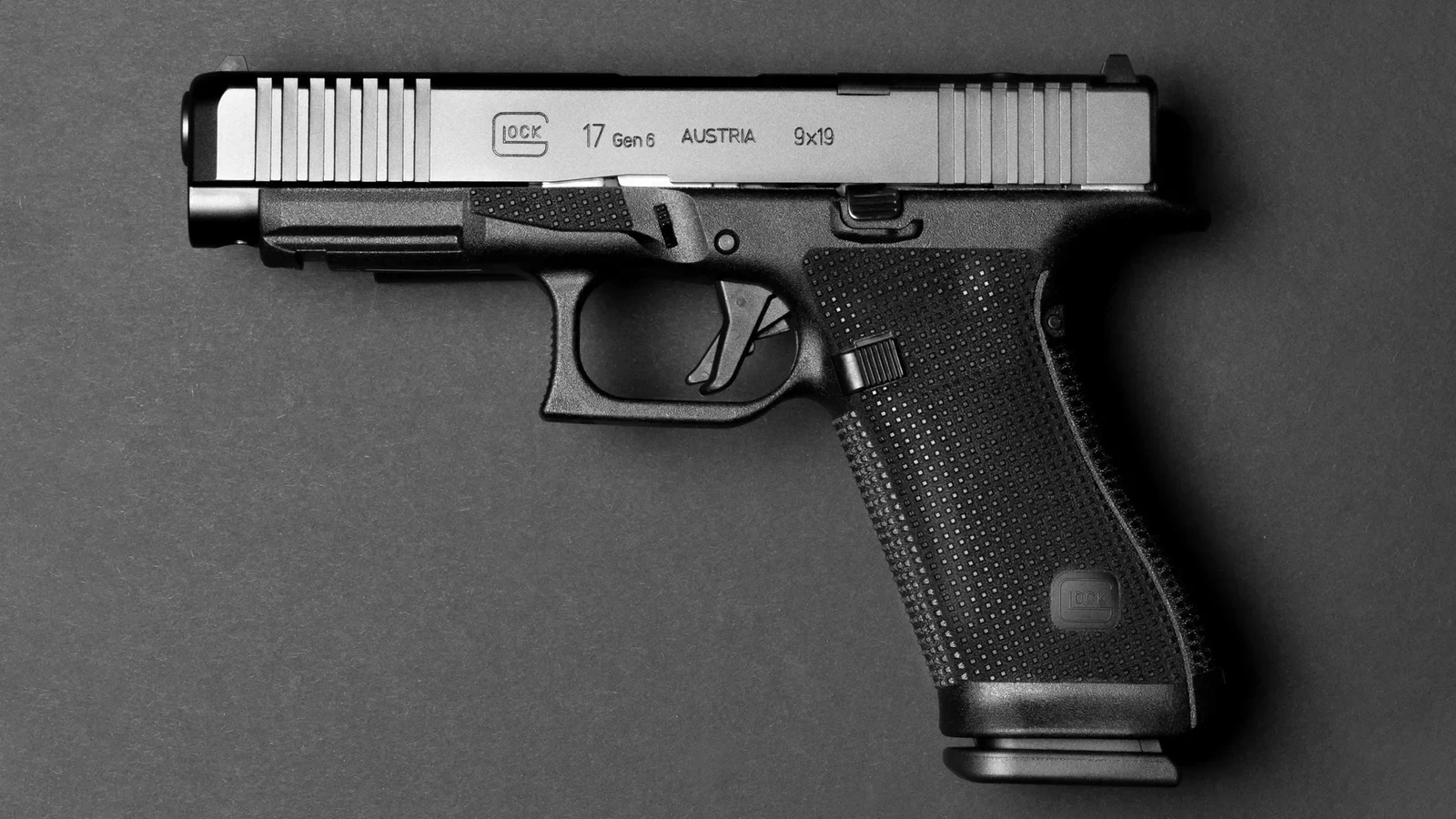 Glock 17 Gen 6 pistol, left side profile, showing the factory trigger and Gen 6 slide rollmark