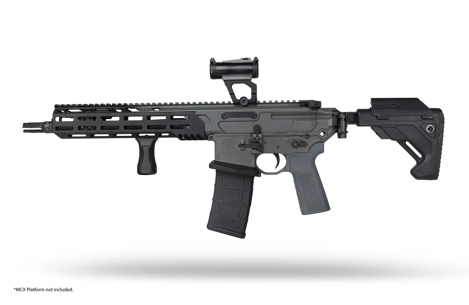 Atrius X-Series forced reset selector installed in a grey SIG MCX Spear LT