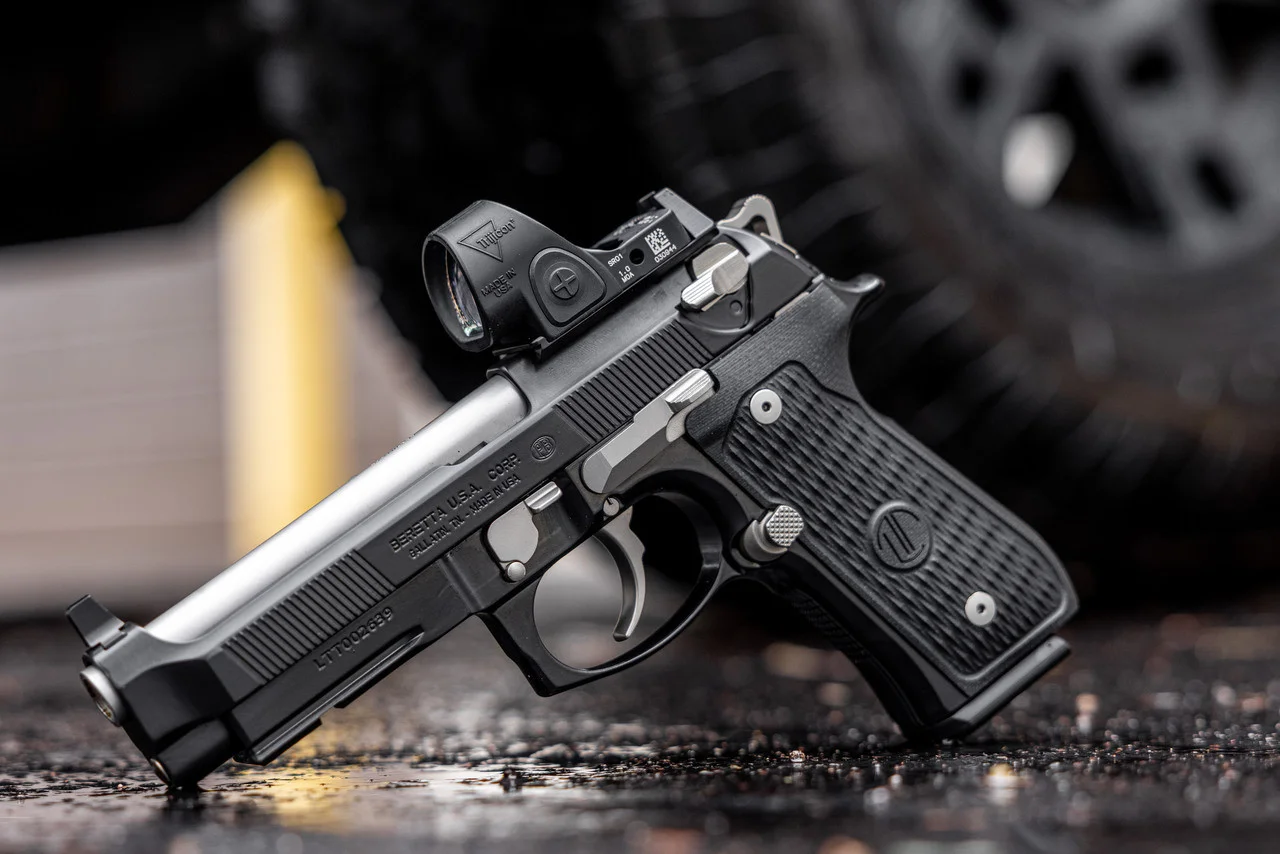 Beretta 92 Elite LTT showing the VZ/LTT G10 grip panels and slide-mounted optic configuration
