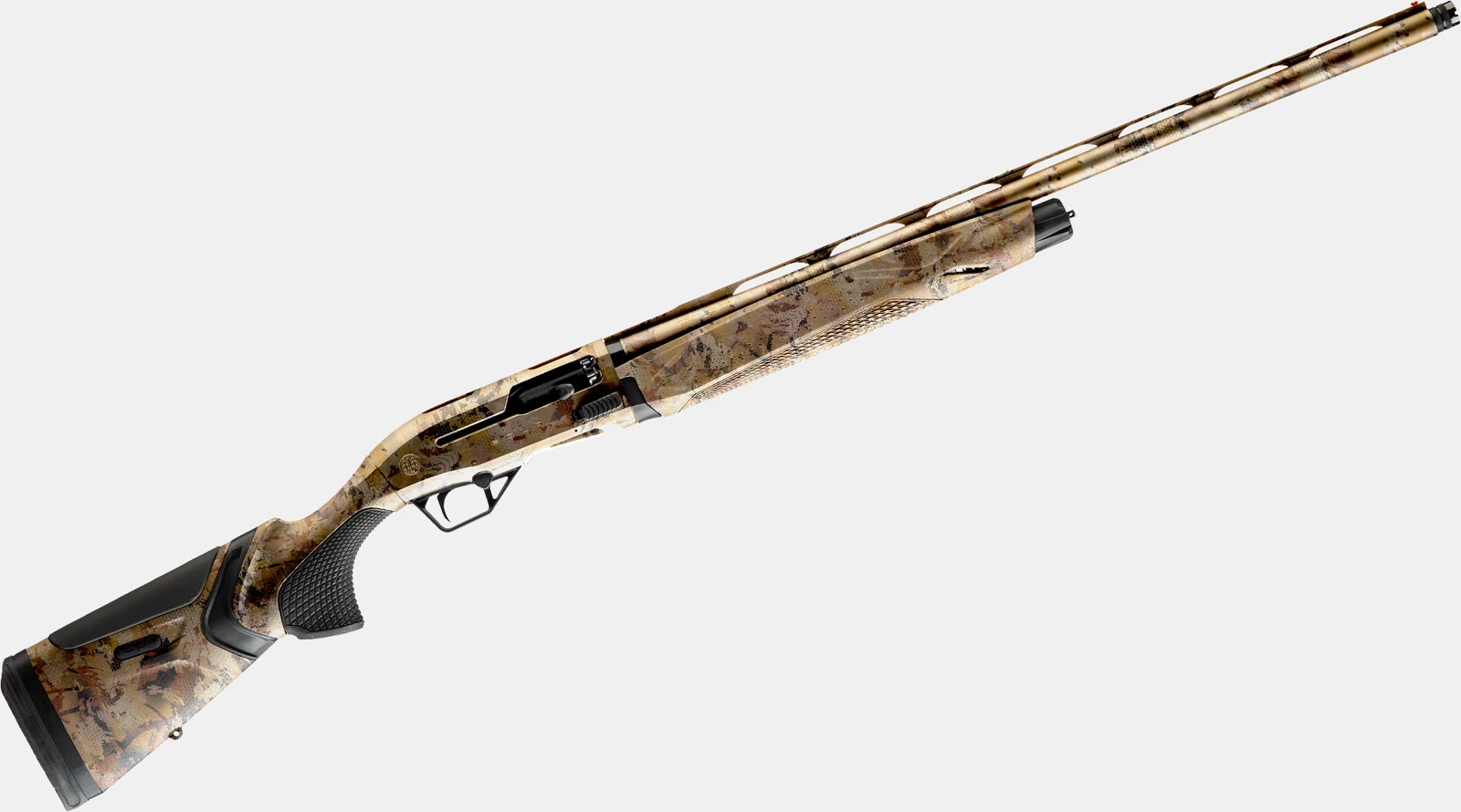 Beretta A400 Solo in Sitka Optifade Marsh camouflage, full-length right side view showing the camouflage-dipped barrel, receiver and stock