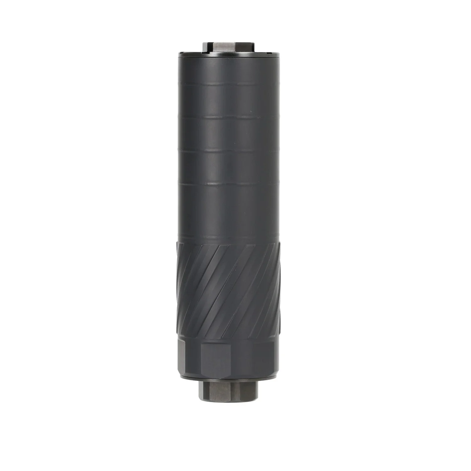 Canik VOID-556 suppressor showing the matte black Cerakote finish and direct-thread mount adapter