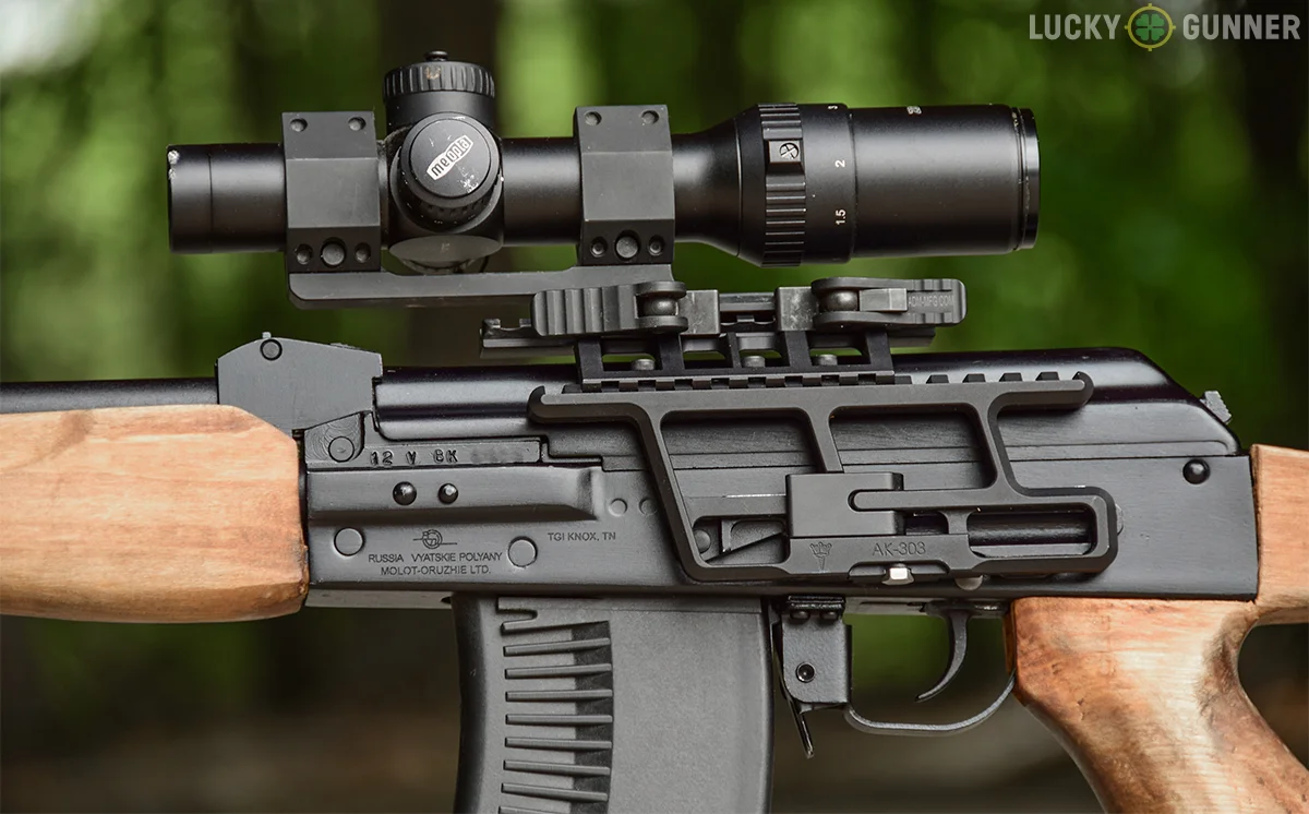 AK-pattern rifle showing the Warsaw Pact side rail mount on the left side of the receiver