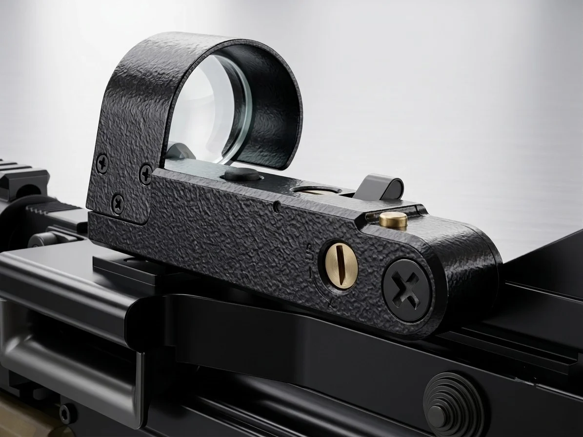 OKP-7 reflex sight showing the CETKA reticle pattern through the optic window