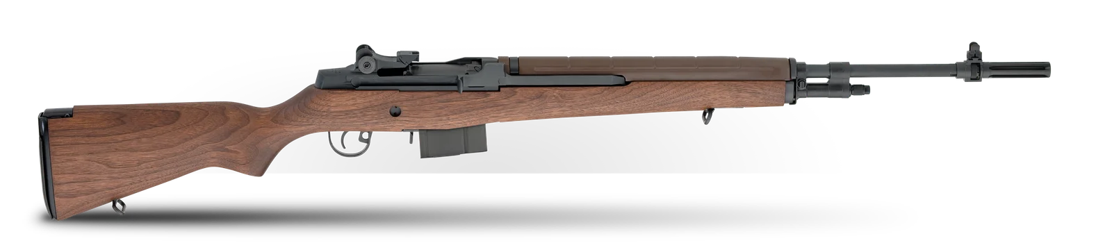 Springfield Armory M1A Standard Issue rifle with walnut stock, right side profile