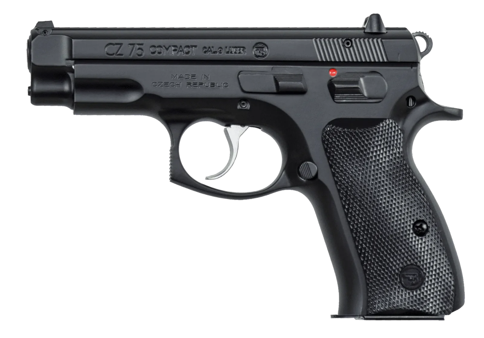 CZ 75 Compact 9mm pistol, right profile, showing the shorter barrel and grip and manual safety