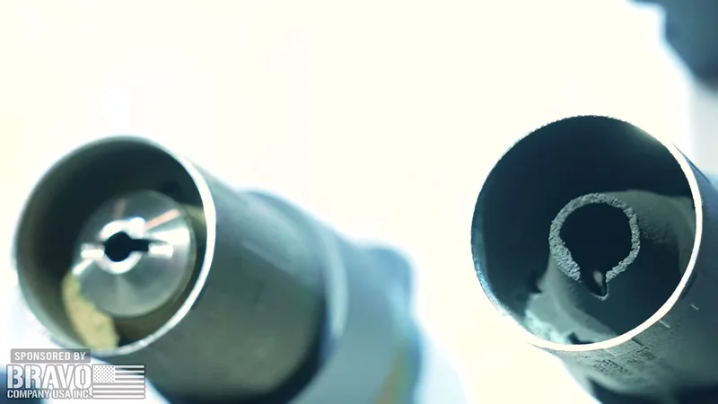 Side-by-side comparison of titanium vs Inconel blast baffles after testing