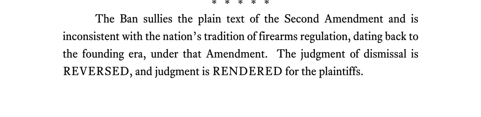 Page 16 of the Fifth Circuit opinion concluding that the interstate handgun ban lacks historical justification and entering judgment for the plaintiffs