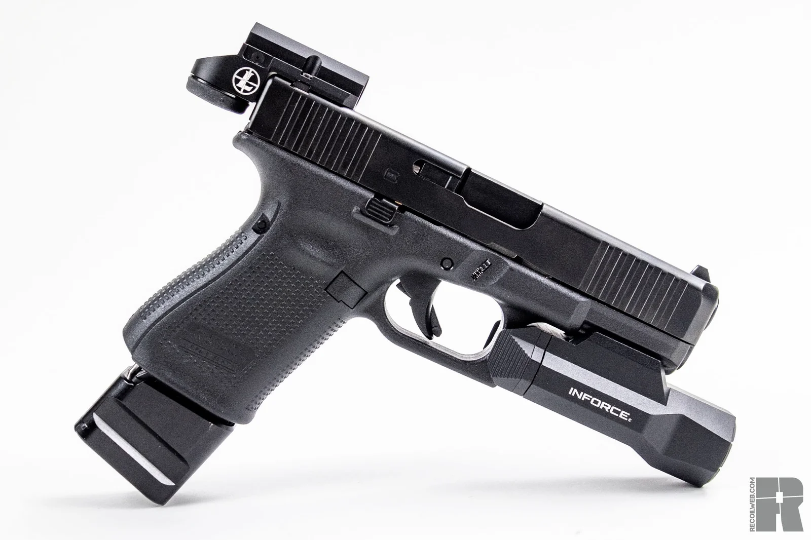 Close view of a micro red dot mounted to the FN 309 MRD direct-mount optic-ready slide cut