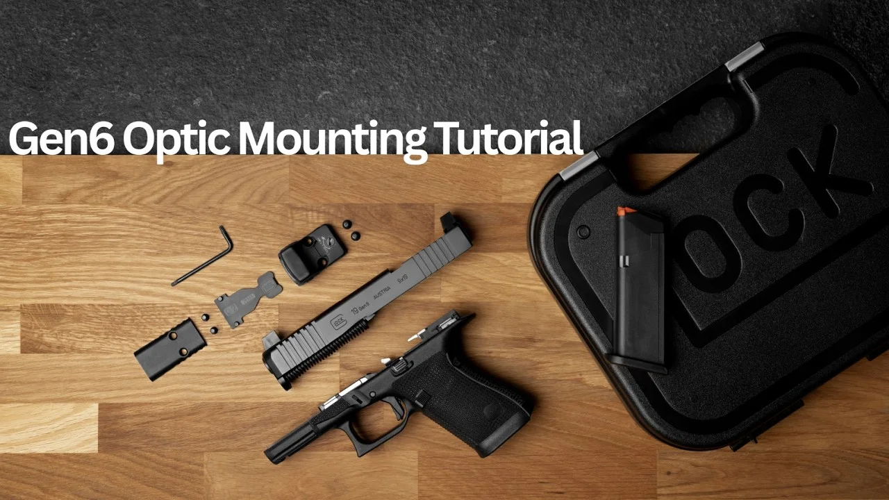 Overhead view of a Glock Gen 6 slide with the Optic Ready System polymer mounting plates