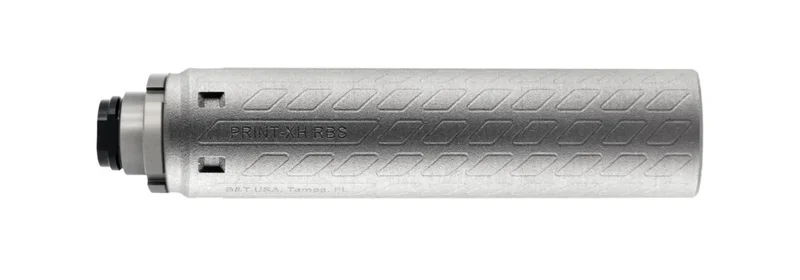 Additive manufactured titanium suppressor construction showing 3D-printed baffle geometry