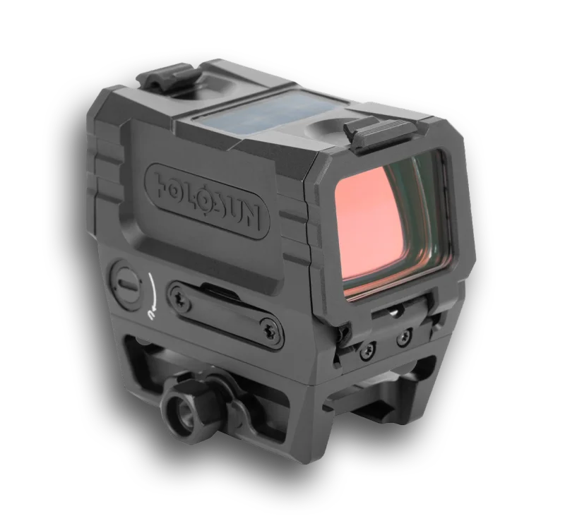 Holosun AEMS EVO product photo showing the larger window and forward-facing light sensor